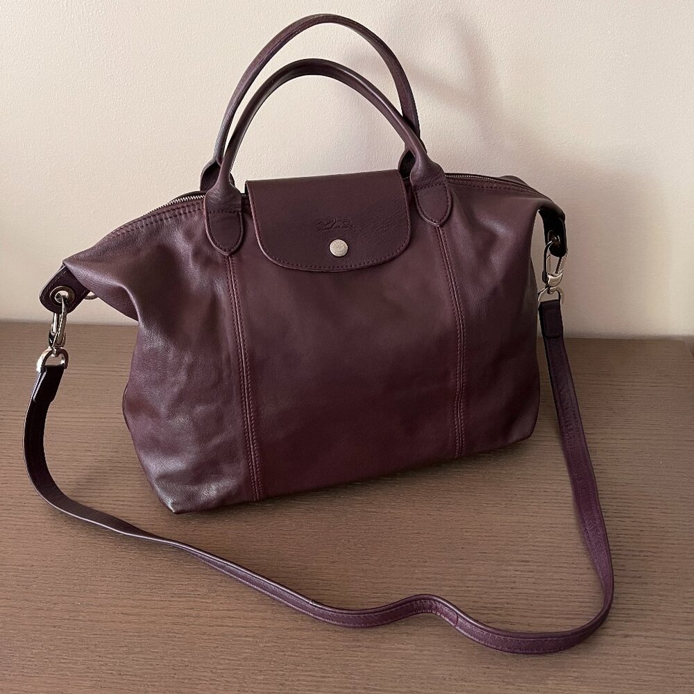 LONGCHAMP Le Pliage Cuir Medium Leather Bag with Strap